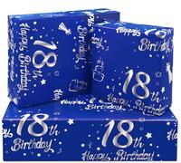 18th Birthday Wrapping Paper,5Pcs 50 * 70cm Blue Silver Wrapping Paper for Boy Girls Birthday Decorations