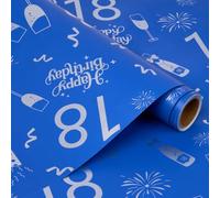 18th Birthday Wrapping Paper Roll, 6M x 43cm Blue Wrapping Paper for Birthday Gift Decorations