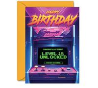 18th Gamer Birthday Cards for Men Women - Level 18 Unlocked - Happy 18 Birthday Card for Son Daughter Brother Sister Friend, A5 Eighteen Eighteenth Bday Video Game Greeting Cards