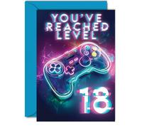 18th Gamer Birthday Cards for Men Women - You've Reached Level 18 - Happy 18 Birthday Card for Son Daughter Brother Sister Friend, 5x7 Inch Eighteen Eighteenth Bday Video Game Greeting Cards