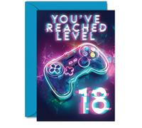 18th Gamer Birthday Cards for Men Women - You've Reached Level 18 - Happy 18 Birthday Card for Son Daughter Brother Sister Friend, A5 Eighteen Eighteenth Bday Video Game Greeting Cards