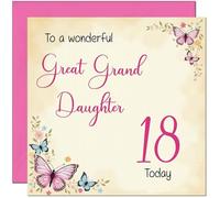 18th Great Granddaughter Birthday Card - Beautiful Butterfly Floral Birthday Card for 18 Year old teenage Kids Eighteen, Eighteenth