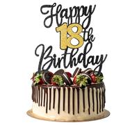 18th Happy birthday Cake Topper 18th Birthday Decorations Black Gold Glitter Happy Birthdays Decorations Cheers to 18 Years Birthdays Cakes Topper Cake Gift Plugin Anniversary Party Cakes Supplies