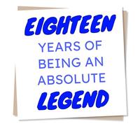 18th Happy Birthday Card - Eighteen Years of Being An Absolute Legend - Simple yet Bold Message for Special 18 Year Old - For Son, Daughter, Friend, Colleague, Niece, Nephew, Relative or Other