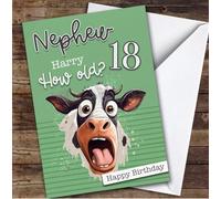 18th Nephew Green Funny Cow Teenager Boys Custom Personalised Birthday Card - Personalised Birthday Card For 17th Birthday, Custom Birthday Card