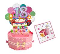18th Pink Pop Up Happy Birthday Card, 3D Popup Birthday Greeting Card with Note and Envelope for Baby Girl, Birthday Gifts