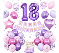 18th Purple Birthday Decorations,Pink Purple 18th Birthday Decorations for Girls Lavender Party Decor Set with Number Foil Balloons Cake Topper Butterfly Stickers for Girls 18th Party Decorations