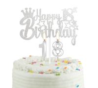 18th Silver Birthday Cake Candle with Cake Topper, Silver Party Candle Cake Topper for Boys Girls Men Women, 18th Birthday Decoration, Wedding Anniversary