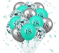 18th Teal Birthday Balloons Decorations, 15PCS Teal Silver 18th Happy Birthday Balloon for Teen Boy Girl 18 Anniversary Cyan Party Latex Clear Confetti Balloons Decor Indoor Outdoor Supplies