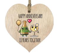 18th Wedding Anniversary Plaque Gift for Husband Wife - 18 Years Together - Happy 18 Year Anniversary Wooden Heart for Women Men Partner, Light Wood Sign Keepsake Gifts