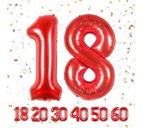 18thNumber 18 Balloons 18,Red 18 Balloon 40 Inch Giant Helium Foil Number Balloons for Boys Girls 18th Birthday Party Decor Anniversary Graduation Party Decorations Supplies