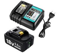 18V 5500mAh Battery Charger for Makita BL1830B BL1840 BL1850 BL1850B BL1860 BL1860B BL1815 LXT-400,5.0Ah 18V Replacement Battery with DC18RC 3A Power Supply