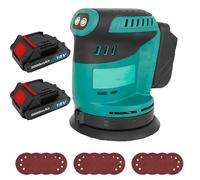 18v Cordless Rotary Sander Brushless, Replacement for Makita DBO180Z, with 2PCS 3.0Ah Battery, Adjustable Speeds(7500-1500rpm), 12x 125mm Sanding Pads, Dust Collector Bag - Soft Grip Handle