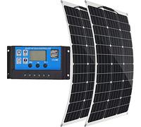 18v Portable Solar Panel 300W, 2×150W Flexible Solar Battery DIY Cable Waterproof Battery Charger 40A, Monocrystalline Solar Charger for Car RV Boat