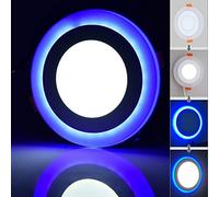 18W + 6W Dual Colour Blue Edge Lit Halo LED Light Panel Ceiling Recessed Round Slim Cool White 6500K 24W Mains 240V Power High Brightness Bright Lumen (1x)