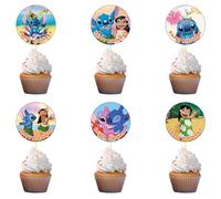 18x Llio and Sti Cupcake Toppers - Strong Picks Happy Birthday Décor, Cupcake Decorations for Kids Birthdays