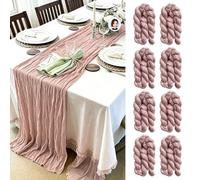 18x108Inch Dusty Pink Cheesecloth Table Runners Fall Boho Wedding Decor | 8 Packs Cheese Cloth Boho Gauze Rustic Sheer Table Runners for Wedding Birthday Bridal Baby Shower Party Decoration