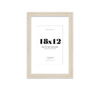 18x12 Cream Picture Frame with 12x8 Mount - Shabby Chic Photo Frame with Distressed Finish, Wall Hooks, 32mm Edge - 1 Pack