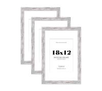 18x12 Distressed Wood Frame With Mount for A4 Pictures 28mm Edge Portrait and Landscape Display with Wall Hooks, 3 Pack