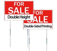 18x12 Inch For Sale Yard Sign with Double High Stakes, UV Protected Weatherproof Corrugated Plastic, Double-Sided Printing for Real Estate Lawn