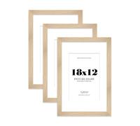 18x12 Oak Frame With Mount for 12x8 Pictures 28mm Edge Portrait and Landscape Display with Wall Hooks, 3 Pack