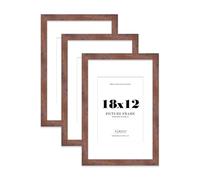 18x12 Rustic Wood Frame With Mount for A4 Pictures 28mm Edge Portrait and Landscape Display with Wall Hooks, 3 Pack