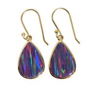18x13mm Fire Opal Earrings Sterling Silver Pear Cabochon Multicolor Bezel Set Handmade Gemstone Dangle Earrings Artistic Jewelry Gift for Women