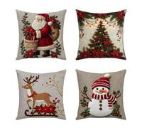 18x18 Inch 4-Piece Christmas Pillowcase Set, Xmas Series Cushion Printed Linen Pillowcases(E,4pcs)