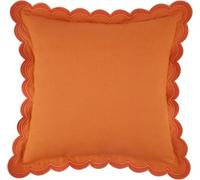 18x18 Inch Scalloped Pillow Cover, Boho Decorative Throw Pillow Case For Couch Sofa Bed, Dusty Linen Cotton Accent Pillow Cover With Fringe Edge, Insert Not Included(Orange,2pcs)