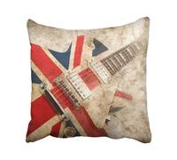 18x18 Inch Throw Pillow Cover Music Grunge British Pop Guitar Rock London Jack Union Brit Flag Britain Cushion Decorative Pillowcase