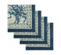 18x18 Inches Cotton Napkins Set of 4, Faded Blue, Washable Hand Block Printed Reusable Cloth Napkins For Dinning, Party, Wedding, Restaurant, Cocktail, Home Decor Autumn Outdoor