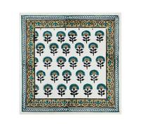 18x18 Inches Cotton Napkins Set of 4, White Green, Washable Hand Block Printed Reusable Cloth Napkins For Dinning, Party, Wedding, Restaurant, Cocktail, Home Decor Autumn Outdoor