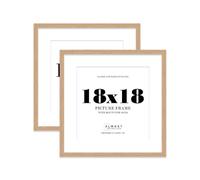 18x18 Oak Picture Frame with Mount for 16x16 Photos, Prints - Modern Square Wall Frame, Set of 2