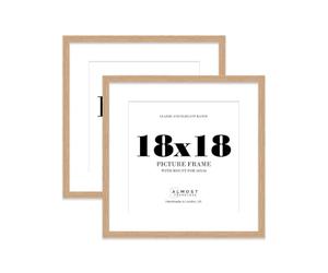 18x18 Oak Picture Frame with Mount for 16x16 Photos, Prints - Modern Square Wall Frame, Set of 2