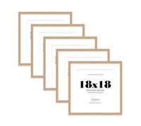 18x18 Oak Picture Frame with Mount for 16x16 Photos, Prints - Modern Square Wall Frame, Set of 5