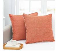 18x18 Orange Throw Pillow Covers Set of 2 Textured Chenille Fabric Trimmed Edge Soft Decorative Cushion Covers Modern Farmhouse Accent Pillow Cases with Stitched Hem for Pillows Couch Bed