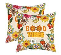 18x18 set of 2 1960's 1970's Pillow Covers for Adult,Disco Hippie Indie Flower Square Pillow Cases,Colorful Summer Floral Cushion Cases,Hawaii Groovy Garden Floral Accent Pillow Cases Bedroom Decor