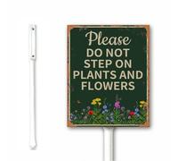 18x22 CM Vintage Please Do Not Step On Plants and Flowers Yard Sign with Stake, Keep Off Grass Sign for Garden Lawn Farm Decor, Rustproof Strudy Aluminum Weathproof