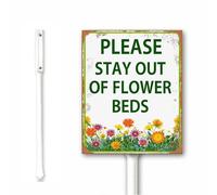 18x22 CM Vintage "Please Stay Out Of Flower Beds" Keep Off Flowers Garden Sign, Keep Off Grass Signs, Sturdy Aluminum Yard Signs With Stake, Rust Free Fade Resistant Outdoor Use