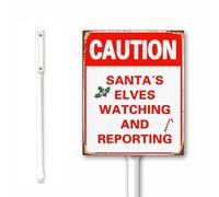 18x22CM Caution Santa's Elves Watching And Reporting Funny Christmas Yard Sign With Stake Vintage Holiday Outdoor Sign Holiday Sturdy Aluminum Rust Free Easy Install