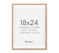 18x24 Picture Frame, Solid Oak Wood 18 x 24 Frame for Wall, 18 by 24 Oak Poster Frame with Real Glass, 18x24 Matted frame for 16x20, 18"x24" Wood Frame for Home Decor, Natural Oak Color, Set of 1