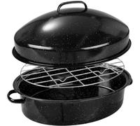 19.3" Enamel Roasting Pan with Lid & Rack Oval Turkey Roaster Pan