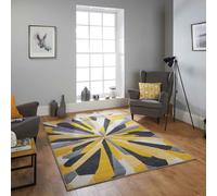 (19. 3337A Contemporary - Yellow, 80 x 150 cm) Modern Geometric Floral Abstract Area Rugs Check Multi Coloured Non Slip Runner