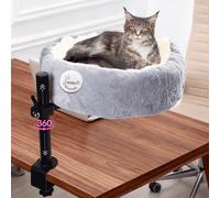 19.5" Extra Large Cat Desk Bed,One-Button Easy Lift & Rotate,Extra Thick Cushion,Reversible Two-Tone,Super Soft Plush Faux Fur Pet Bed,Machine Washable Bed,desk bed for large cats(Light Grey Duo)