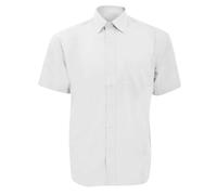(19.5, White) Russell Collection Mens Short Sleeve Poly-Cotton Easy Care Poplin Shirt