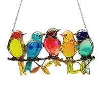 19.5x11 Cm Bird Sun Catcher Stained Glass Hummingbird Ornament 2D Flat Acrylic Painted Bird Window Hanging Decor Hummingbird Decor For Home Ornament Colorful Birds On Branch Sun Catchers Ornaments