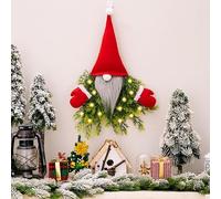 19.6 Inch Christmas Gnome Wreath with LED Lights,Christmas Gnome Wreath for Front Door Decorations,Artificial Christmas Tree Santa Claus for Christmas, Home Window (A)