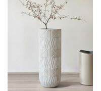 19.6-Inch White Handmade Albasia Wood Tribal Floor Vase - Large 20x50cm, Ethnic Boho Modern Home Decor, Unique Statement Vase for Living Room, Entryway & Corner Decoration