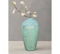 19.6 inches Handcrafted Terracotta Floor Vase, Medium 26cm x 50cm Rustic Greek Style Pottery, Farmhouse Vintage Boho Decorative Vase for Artificial Flowers, Living Room, Entryway, Turquoise Mint Blue