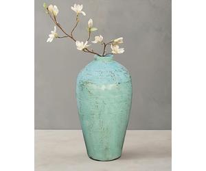 19.6 inches Handcrafted Terracotta Floor Vase, Medium 26cm x 50cm Rustic Greek Style Pottery, Farmhouse Vintage Boho Decorative Vase for Artificial Flowers, Living Room, Entryway, Turquoise Mint Blue